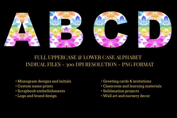Rainbow Lotus Alphabet Set Font for Branding